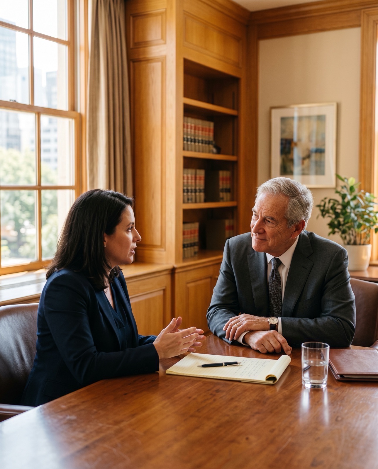 Senior attorney in client consultation