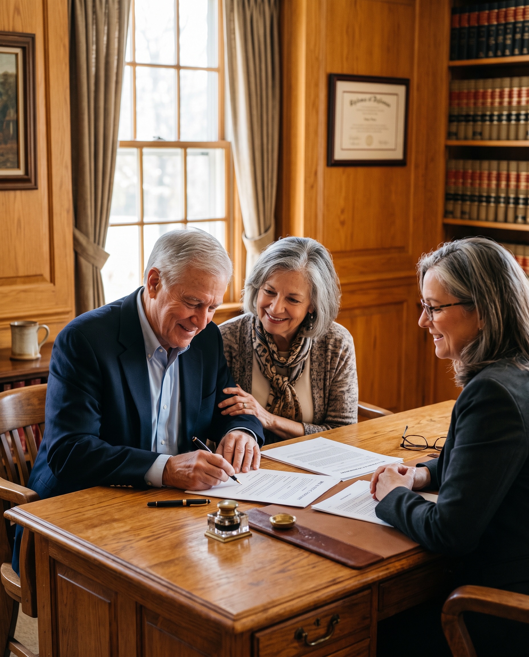 Couple signing an estate plan with an attorney